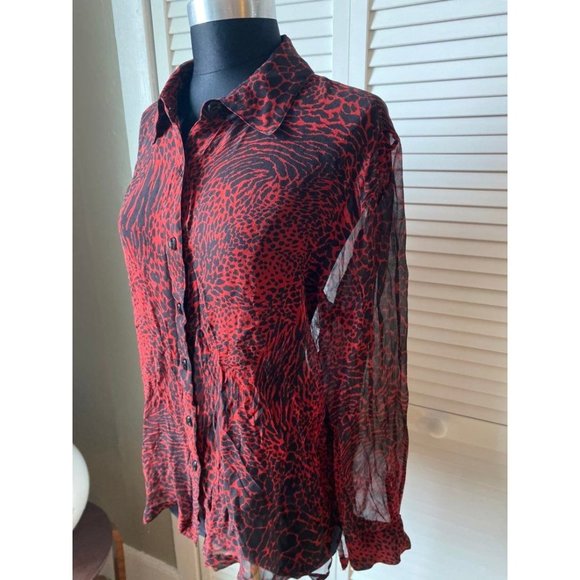 Draper's & Damon's Silk Red & Black Animal Print Shirt  L - Picture 4 of 8